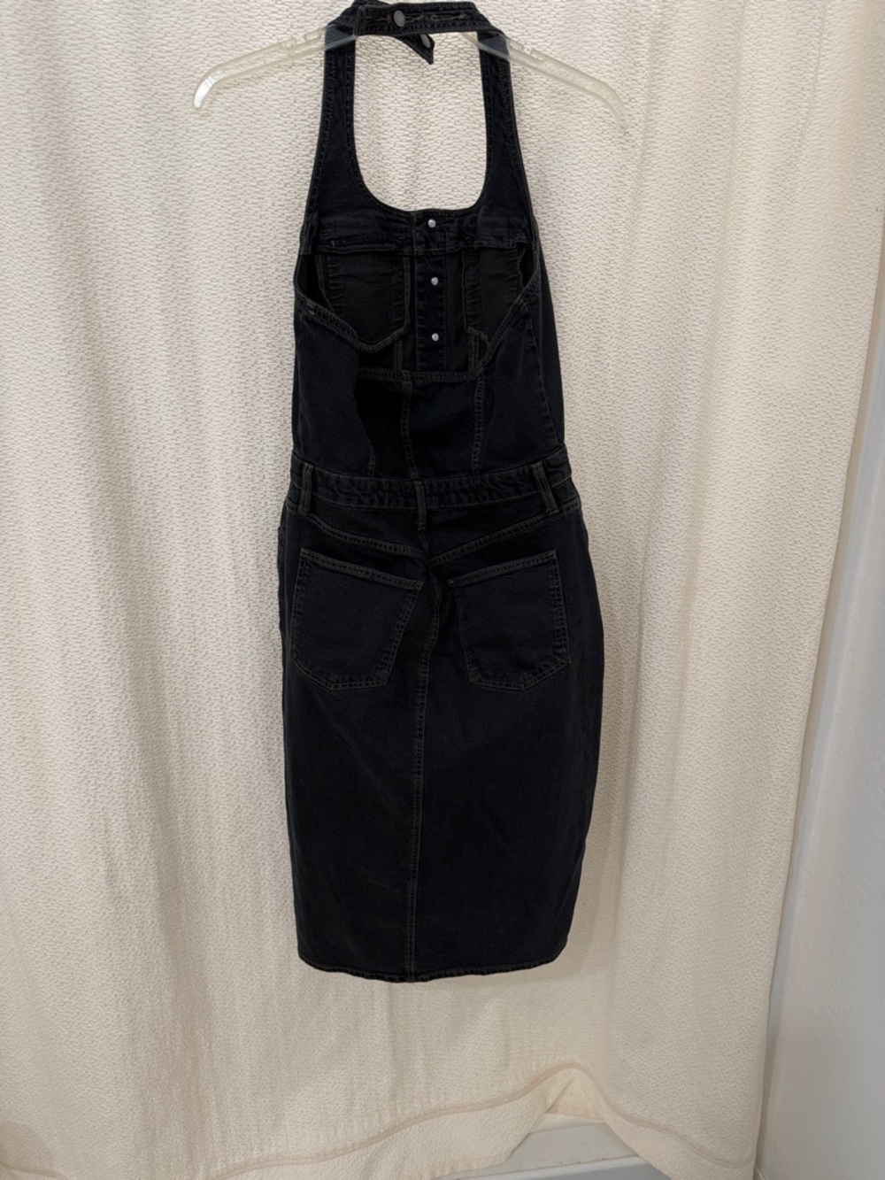 Universal Thread Black Denim Overall Dress with Contrast Stitching - Picture 3 of 5